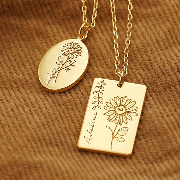 Collier tournesol personnalisé | Charm Tournesol | Collier de fleurs personnalisé | Collier délicat | Collier minimaliste pour elle | Cadeau pour maman