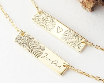 Bar Fingerprint Necklace | Handwriting Necklace | Signature Necklace | Memorial Necklace | Thumbprint Necklace | Remembrance Necklace