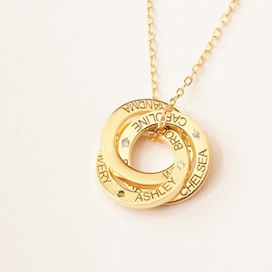 Mother&#39;s Day Gift | Family Name Necklace | Family Birthstone Jewelry | Interlocking Necklace With Gemstone | Children Names Necklace