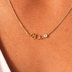 Initials Necklace with Curbs Chain by Lynn Minimalist | Tiny Interlocking Two or Three Letters Jewelry |Dainty Name Charm |Delicate Necklace