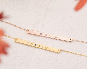 Family Birthstone Skinny Bar Necklace | Gold Filled Birthstone Jewelry | Silver Bar Necklace For Her | Bridesmaid Gift | 21st Birthday Gift