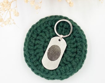 Actual Fingerprint Men's Keychain | Custom Keyring With Thumbprint | Personalized Keychain | Gift For Husband | Sympathy Gifts For Him