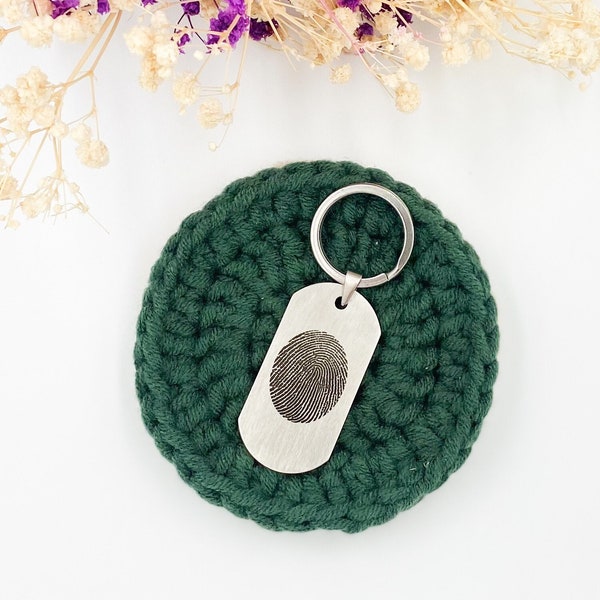 Actual Fingerprint Men's Keychain | Custom Keyring With Thumbprint | Personalized Keychain | Gift For Husband | Sympathy Gifts For Him