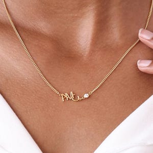 Three Initials Necklace on Curb Chain | Custom Interlocking Letters Jewelry | Dainty Name Pendant | Minimalist Personalized Gift for Her