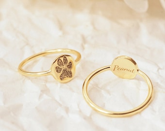 Pet Memorial Gift | Custom Paw Print Ring | Engraved Pet Print Jewelry | Pet Lover Gift | Minimalist Ring | Dainty Mother's Day Gift For Her