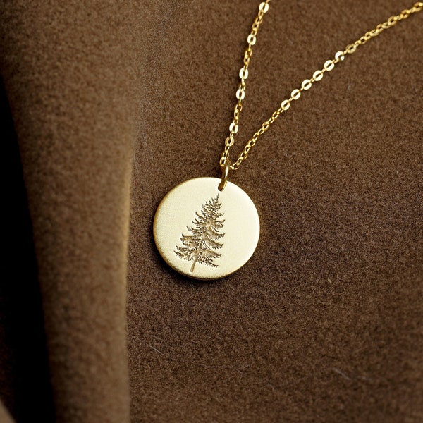 Collier personnalisé arbre à feuilles persistantes | Collier sapin en plaqué or | Collier âme soeur | Collier familial | Cadeau de fête des mères pour elle