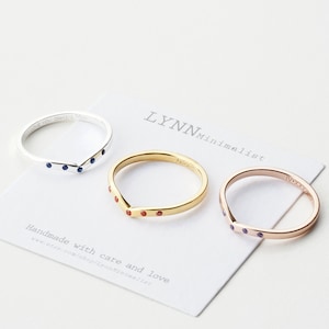 Birthstone Wishbone Ring | Personalized Chevron Ring | Roman Numeral Ring | Dainty Stacking Ring | Coordinate Ring | Mother&#39;s Day Gift