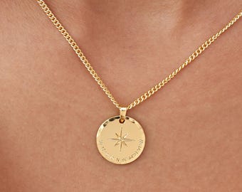 Personalized Graduation Hammered Pendant by Lynn Minimalist | Class of 2025 | Custom Compass Necklace | Coordinates With Inspiration Charm
