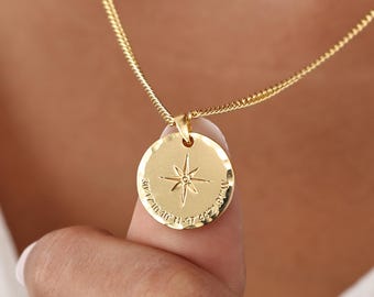 Custom Hammered Graduation Pendant Jewelry by Lynn Minimalist | Class of 2026 Compass Necklace | Coordinates & Inspirational Charm Keepsake
