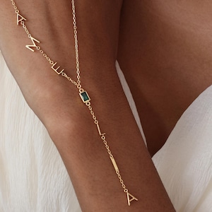 Personalized Lariat Initial Birthstone Necklace | Statement Drop Name Necklace | Name Y Necklace | Bridesmaid Jewelry | Mother&#39;s Day Gift