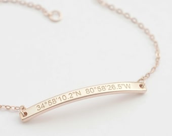 Personalized Coordinate Bracelet | Custom Name Bracelet | Engraved Silver Bracelet | Friendship Bracelet | Bridesmaid Gift | Mother Day Gift