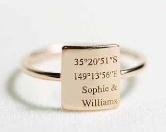 Personalized Family Name Ring | Coordinates Ring | Roman Numeral Ring | Signet Ring | Personalized Gift | Minimalist Ring | Mother Day Gift