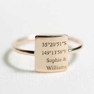 Personalized Family Name Ring | Coordinates Ring | Roman Numeral Ring | Signet Ring | Personalized Gift | Minimalist Ring | Mother Day Gift