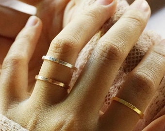 Coordinate Ring | Best Friend Ring | Personalized Stacking Band Ring | Roman Numeral Ring | Dainty Custom Name Ring | Mother&#39;s Day Gift