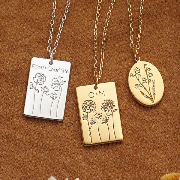 Collier personnalisé fleurs multiples | Fleur mois de naissance de la famille | Collier mère fille | Collier minimaliste
