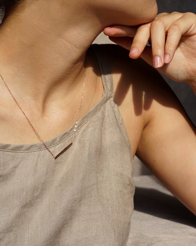Personalized Coordinate Necklace | Custom Name Necklace | Skinny Bar Necklace | Bridesmaid Jewelry | Meaningful Minimalist Necklace For Her image 5