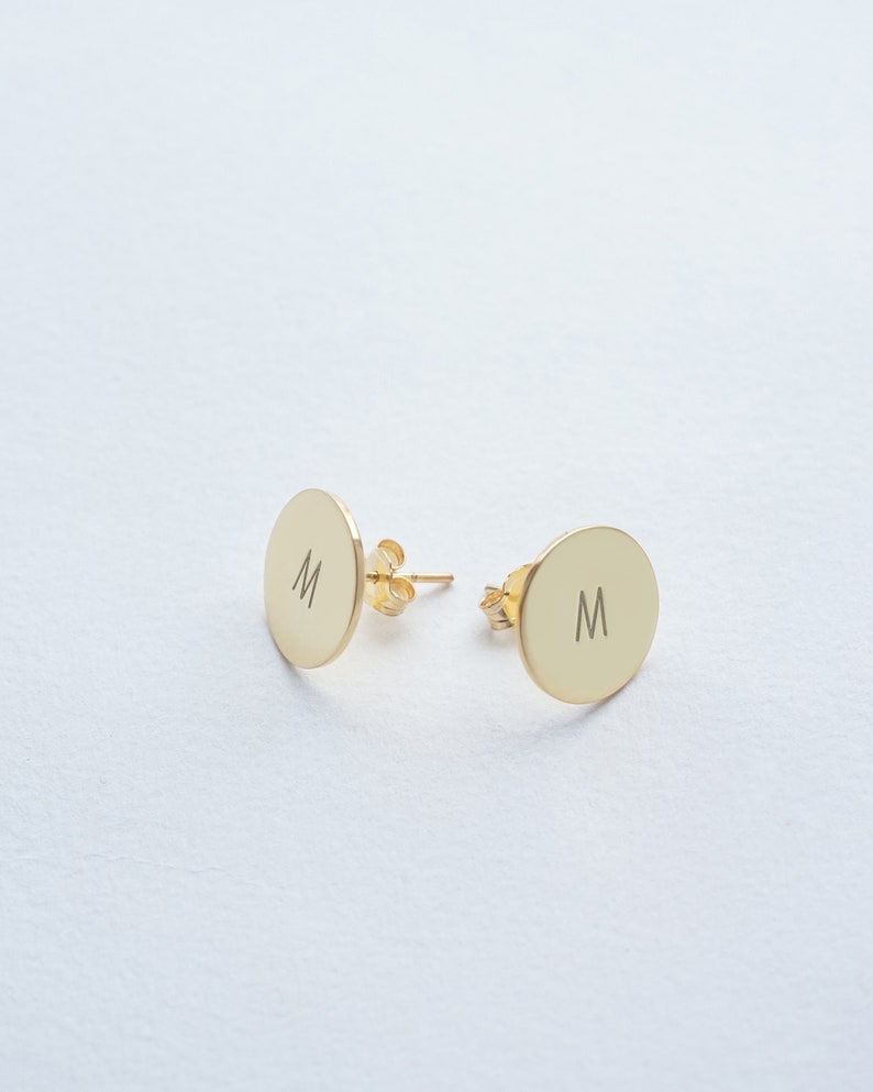 14k Gold Filled Name Stud Earrings Circle Earrings Triangle Earrings Initial Stud Earrings Name Statement EarringsMinimalist Earrings image 3