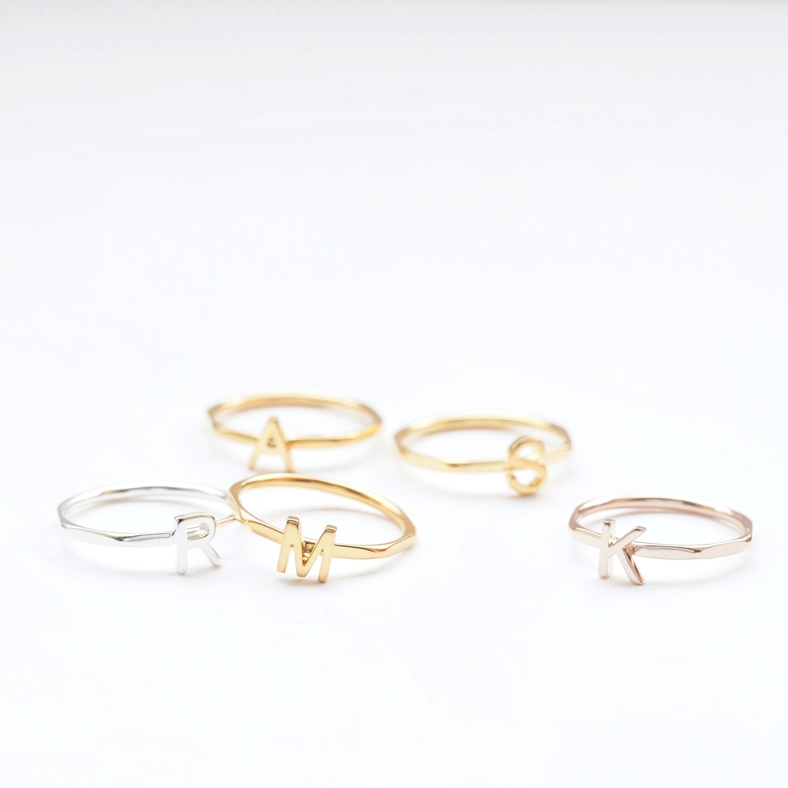 Custom Stacking Rings Stacking Ring Set Letter Ring Band Etsy