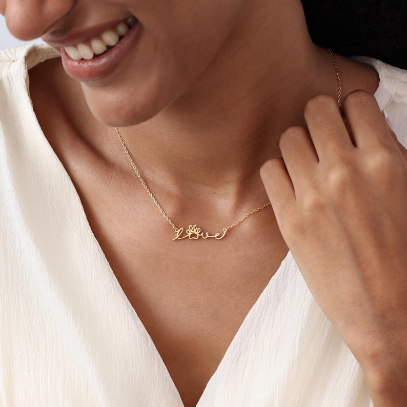 Love Necklace by Lynn Minimalist | Pet Memorial Jewelry | Dainty Sentimental Charm | Cat Dad Lover Gift | Dog Mom Present image 3