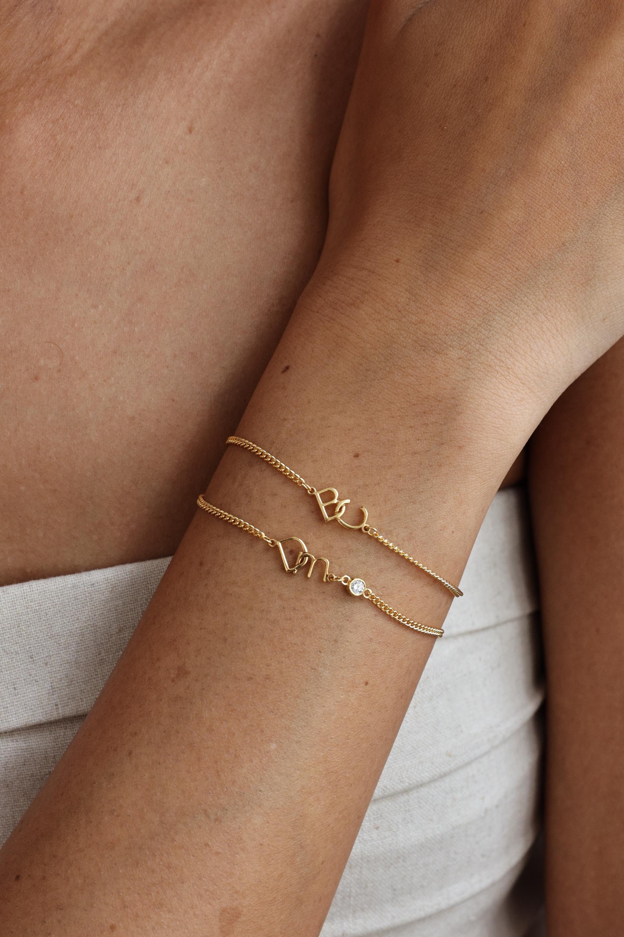 Custom Matching Bracelet | Two Initial Bracelet With Curb Chain | Monogram Charm For Her | Bridesmaid Gift |Personalized Friendship Jewelry
