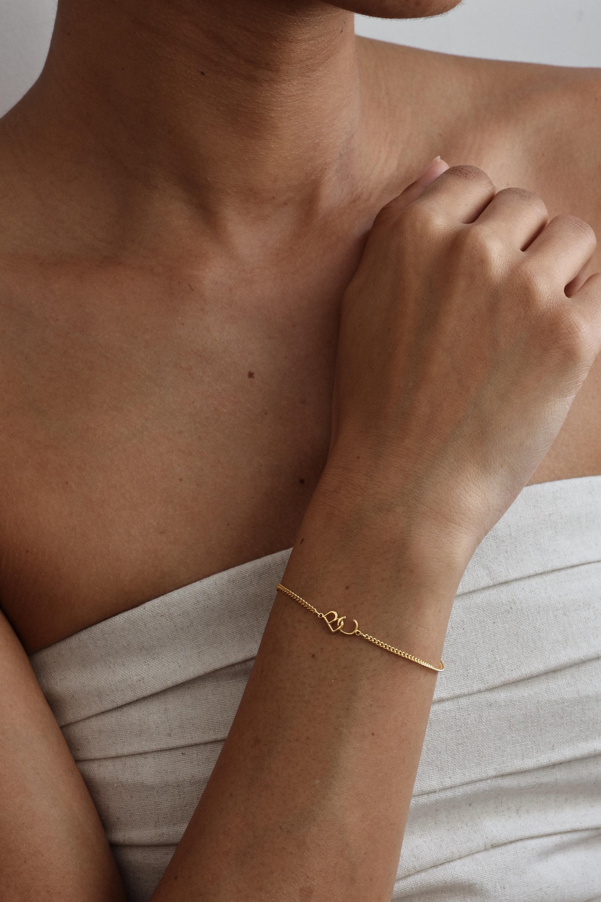Custom Matching Bracelet | Two Initial Bracelet With Curb Chain | Monogram Charm For Her | Bridesmaid Gift |Personalized Friendship Jewelry