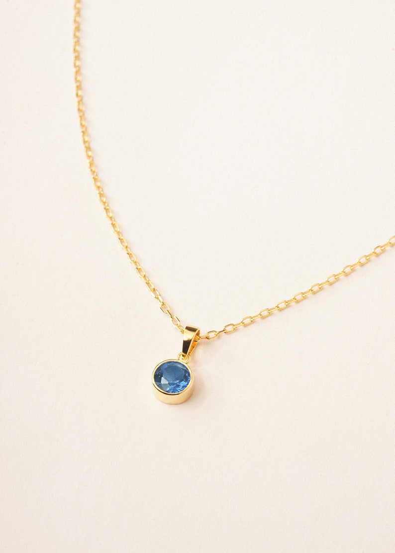 Ready To Ship Blue Zircon Birthstone Necklace December Gemstone Gold Filled Jewelry Personalized Gift Minimalist Bridesmaid Gift image 1