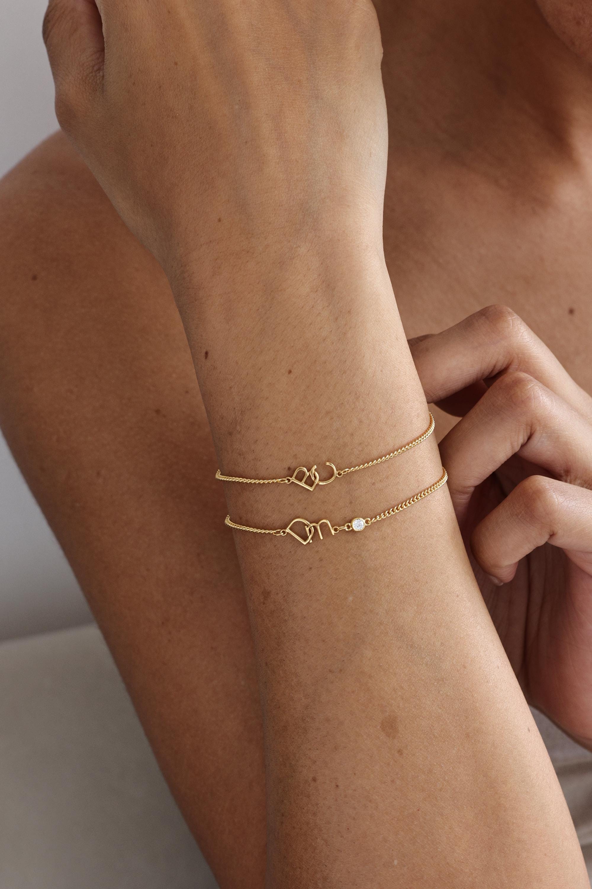 Custom Matching Bracelet | Two Initial Bracelet With Curb Chain | Monogram Charm For Her | Bridesmaid Gift |Personalized Friendship Jewelry