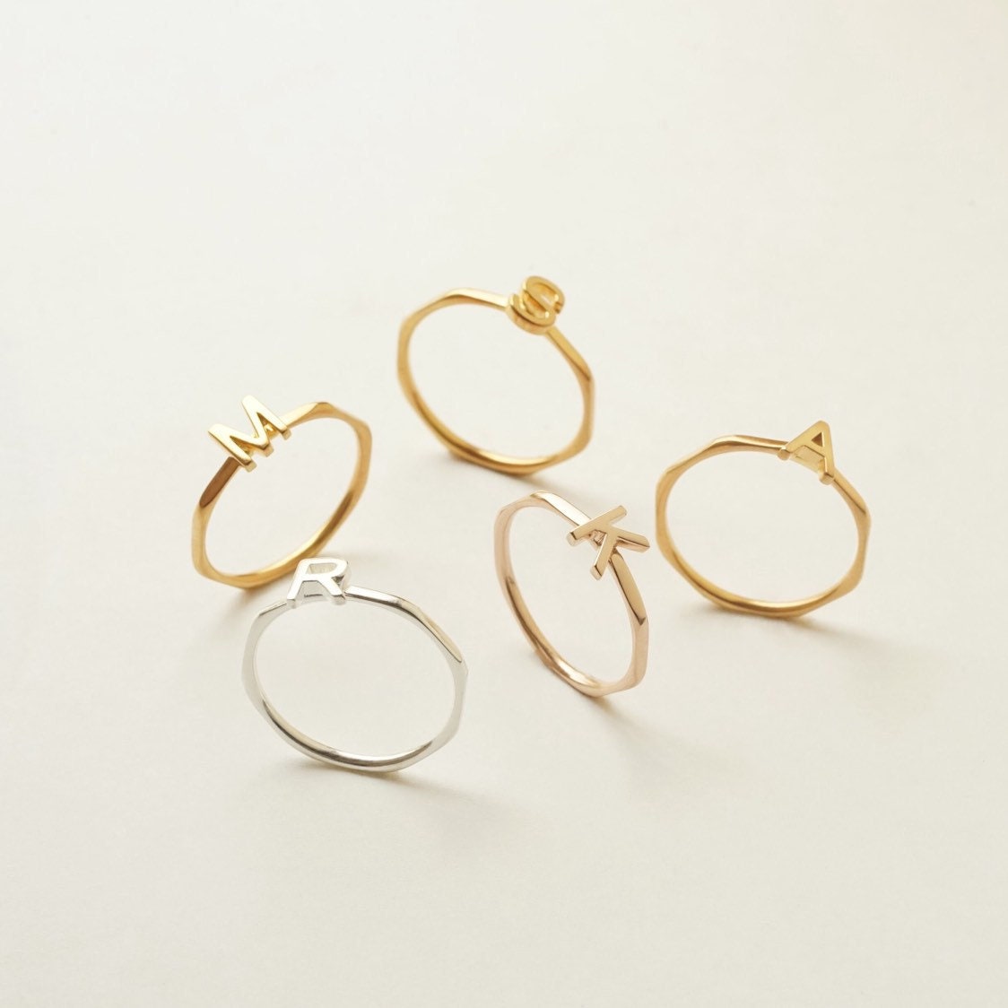 Custom Stacking Rings Stacking Ring Set Letter Ring Band Etsy