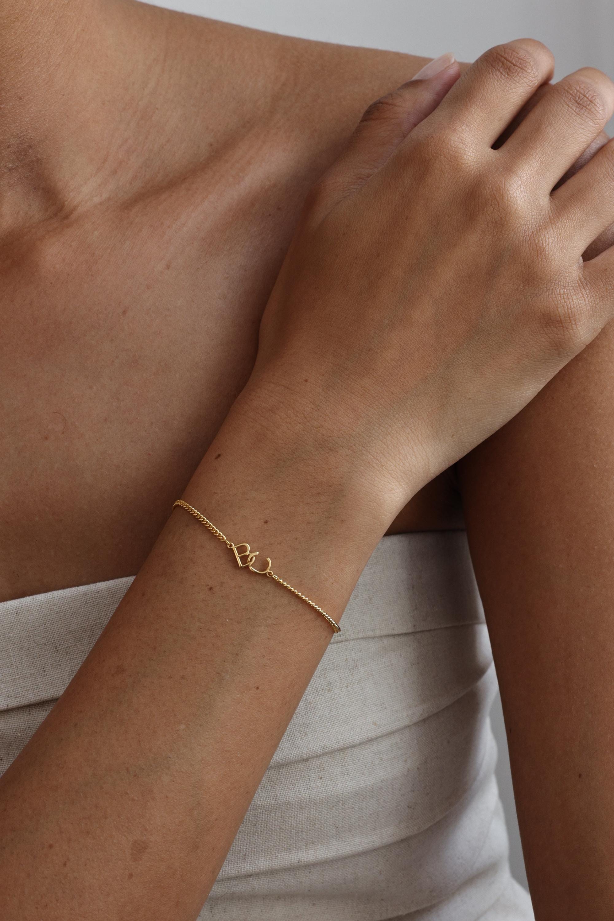 Custom Matching Bracelet | Two Initial Bracelet With Curb Chain | Monogram Charm For Her | Bridesmaid Gift |Personalized Friendship Jewelry