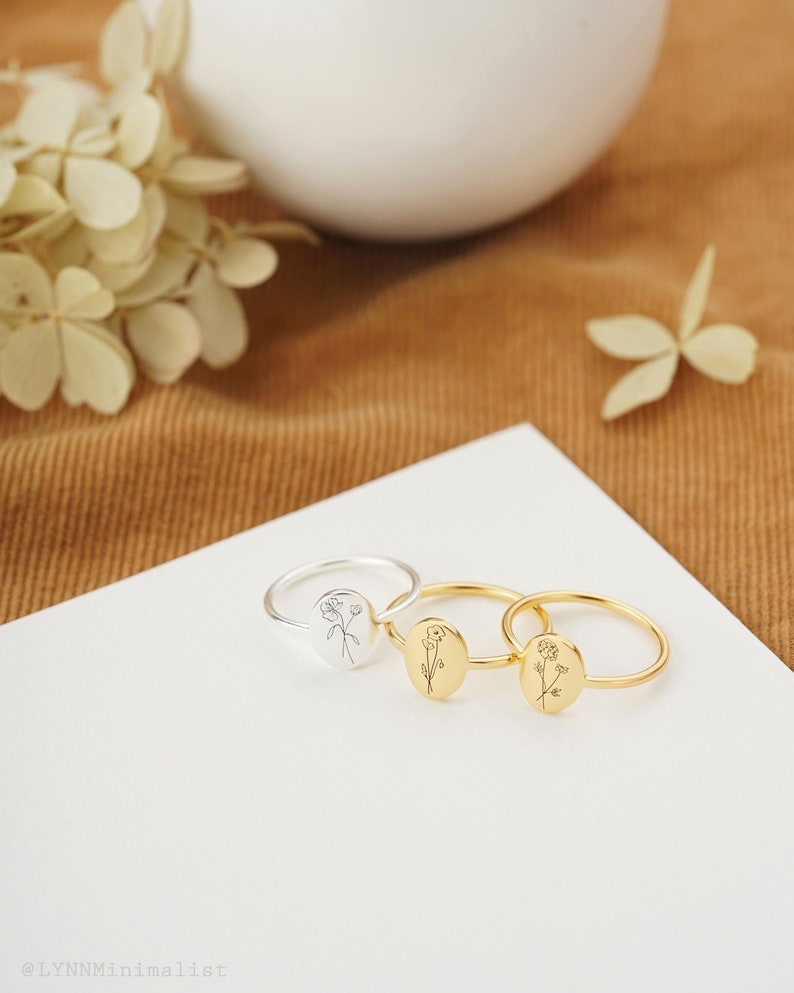 Personalized Birth Flower Ring Birth Month Flower Ring Etsy UK