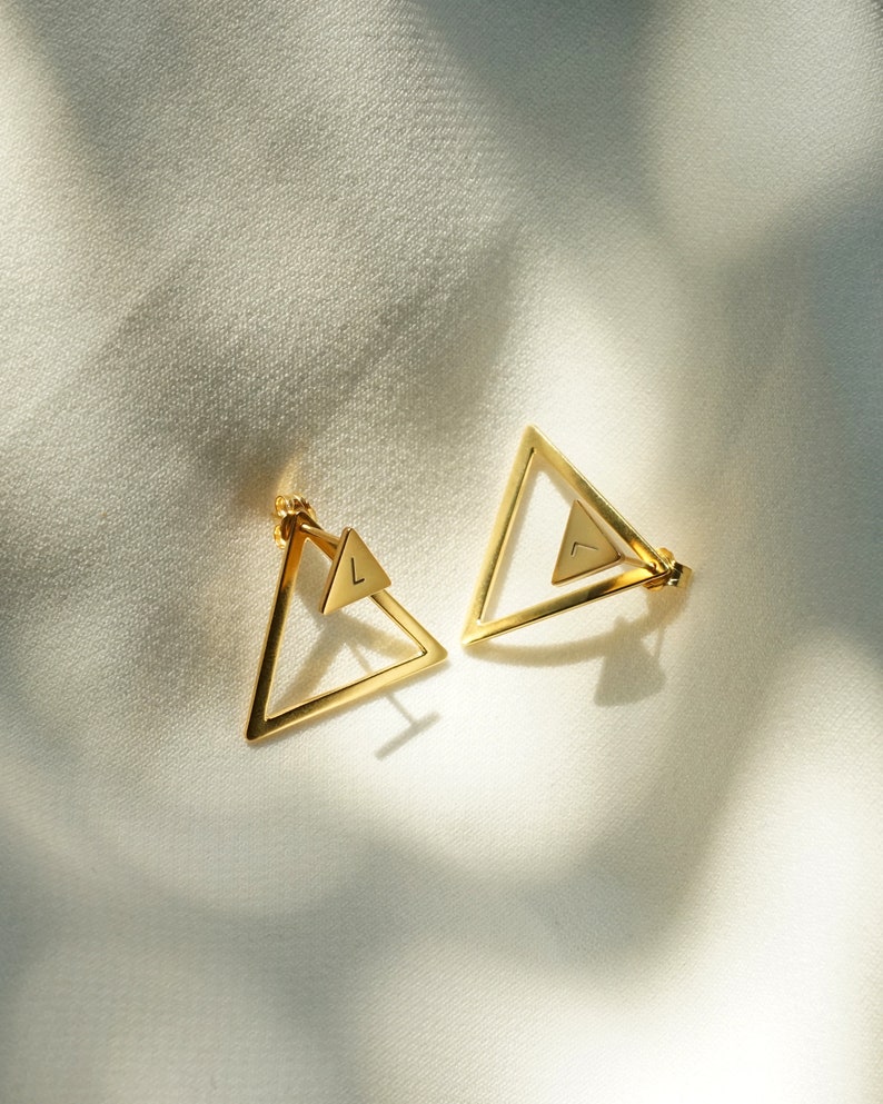 14k Gold Filled Name Stud Earrings Circle Earrings Triangle Earrings Initial Stud Earrings Name Statement EarringsMinimalist Earrings BIG TRIANGLE
