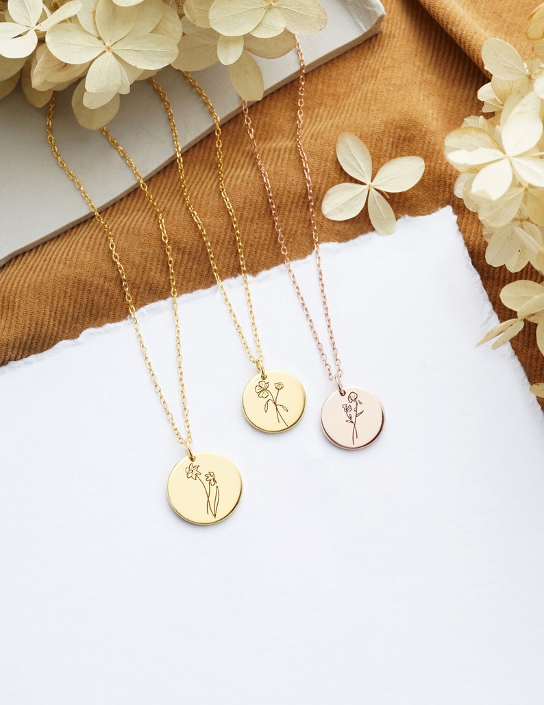 Personalized Gift For Mom Birth Month Flower Necklace Minimalist Flower Necklace Delicate Necklace Bridesmaid Gift Mother Day Gift image 2