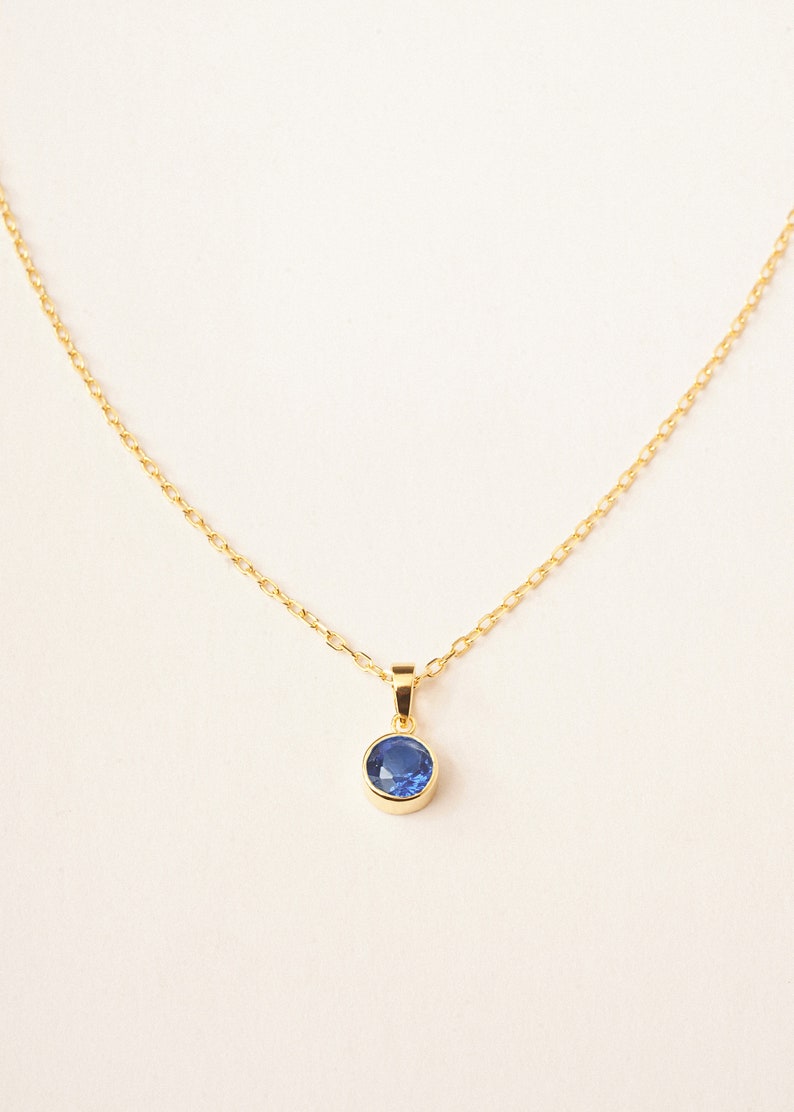 Ready To Ship Blue Sapphire Birthstone Necklace Gold Filled Gemstone Jewelry Dainty Necklace Personalized Gift Bridesmaid Gift image 3