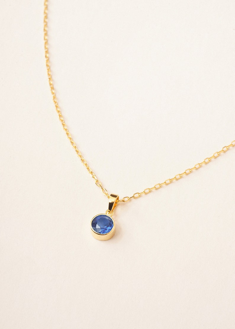 Ready To Ship Blue Sapphire Birthstone Necklace Gold Filled Gemstone Jewelry Dainty Necklace Personalized Gift Bridesmaid Gift image 1