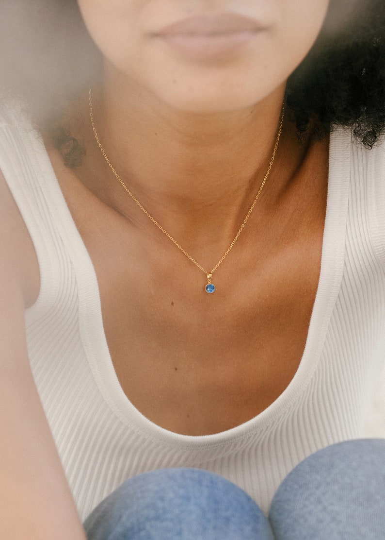 Ready To Ship Blue Zircon Birthstone Necklace December Gemstone Gold Filled Jewelry Personalized Gift Minimalist Bridesmaid Gift image 3