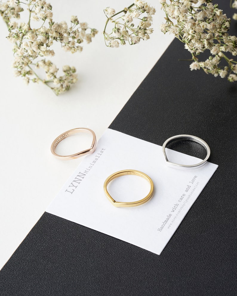 Custom Wishbone Ring Best Friend Gift Personalized Chevron Ring Dainty Stacking Ring Roman Numeral Ring Minimalist Coordinate Ring image 2