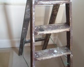 Vintage Wooden step Ladders character display ,notice board, paint splattered patina