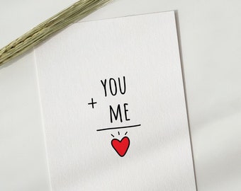 Cute Valentines Day Card For Boyfriend, Girlfriend | You + Me Love Card with a Heart