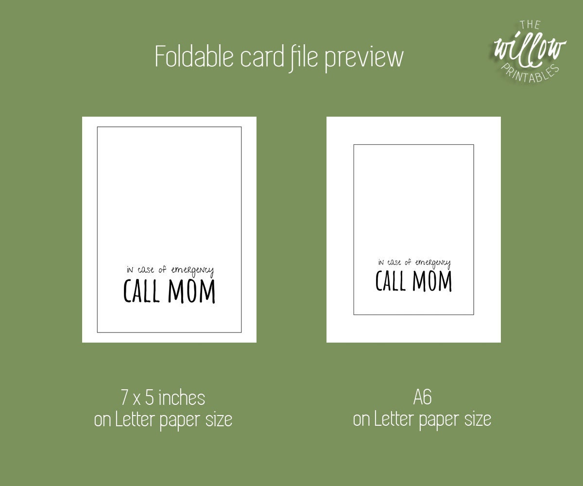 Call Mom Funny Mother's Day Card, Printable Mom Card, in Case of Emergency Call ...