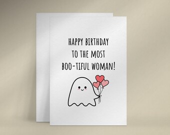 Birthday Card for Girlfriend, Wife, Mother, Ghost Birthday Card, Printable Happy Birthday Ghost Card, Cute Happy Birthday Halloween