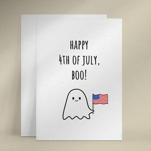 Tarjeta de "Buu" del 4 de julio para novio o novia, linda tarjeta de fantasma, dulce regalo del Día de la Independencia, tarjeta imprimible del 4 de julio.