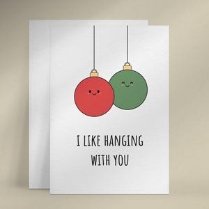 Schön hänge ich an deiner Karte. Süße Weihnachtskarte für Freund oder Mann. Lustige kokette Weihnachtskarte. Druckbare Weihnachtskarte.