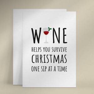 Carte de Noël pour amateur de vin, carte de Noël sur le thème du vin rouge pour ami, carte de vœux alcoolisée drôle, le vin vous aide à survivre à Noël