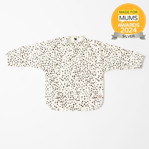 Waterproof Long Sleeve Bib | Weaning Bib | Painting Apron | For Infants and Toddlers 6 - 24 Months - Dots on White