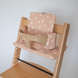 Wipeable Cushion Compatible with Stokke Tripp Trapp Classic High Chair - Hearts on Peach