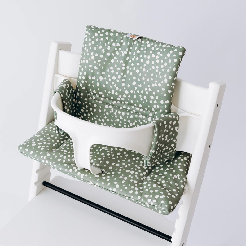 Wipeable Cushion Compatible with Stokke Tripp Trapp Classic High Chair Dots on Sage image 1