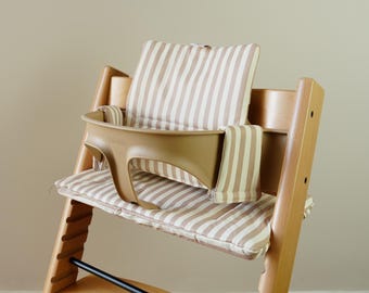 Wipeable Cushion Compatible with Stokke Tripp Trapp Classic High Chair - Taupe Stripe