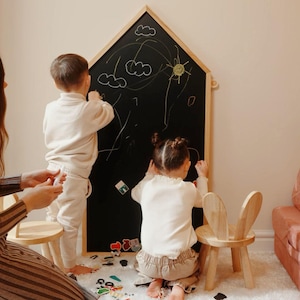 Magnetic Chalkboard House in Ash wooden frame / kids room, playroom, Montessori