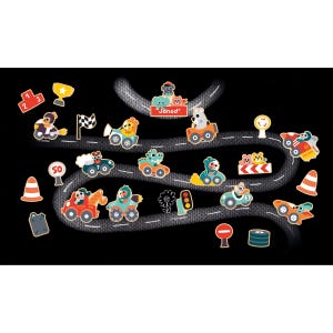 Janod - 24 Stück Auto Magnete / Magnetspielzeug, Magnetspiele, Brettmagnet, Kühlschrankmagnet, Montessori