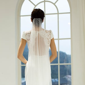 Pearl wedding veil, Singer tier,  Cathedral & Chapel lengths available, Soft Ivory Tulle
